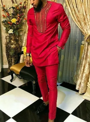 Two Piece Set Africa Summer Gentleman Outfits African Men Casual Round Collar Long Sleeves Printing Top Slim Pants Suit