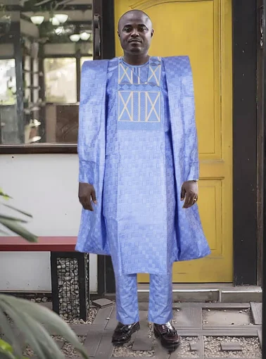 H&D South African Traditional Wear Formal Attire Bazin Riche Dashiki Outfits Wedding Blue Shirt Pants Robe Suit Agbada Ramadan