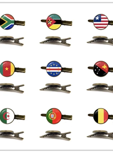South Africa,Mozambique,Liberia,Cameroon,Cape Verde,Papua New Guinea,Algeria,Belgium,Portugal National Flag 16mm Glass Tie Clip