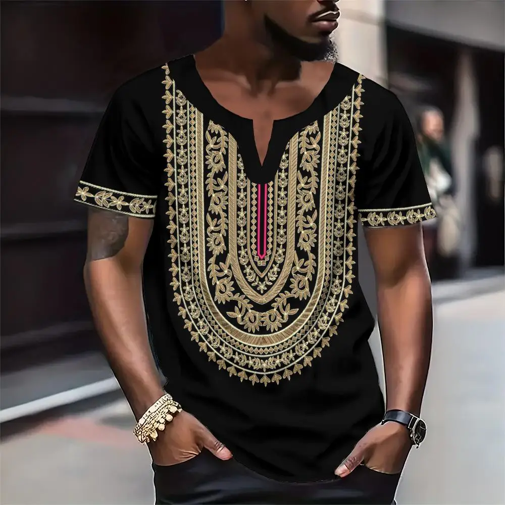 Summer Short Sleeve Men Tshirt Fashion Oversize Casual S-4Xl T-Shirts For Men African Dashiki Traditional Men'S Clothing