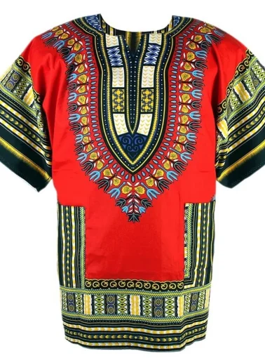 Authentic African Dashiki Men's Clothing Loose Fitting Pullover Unisex Traditional T-shirt For Men Colorful Dashiki No Pocket