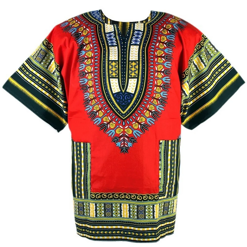 Authentic African Dashiki Men's Clothing Loose Fitting Pullover Unisex Traditional T-shirt For Men Colorful Dashiki No Pocket