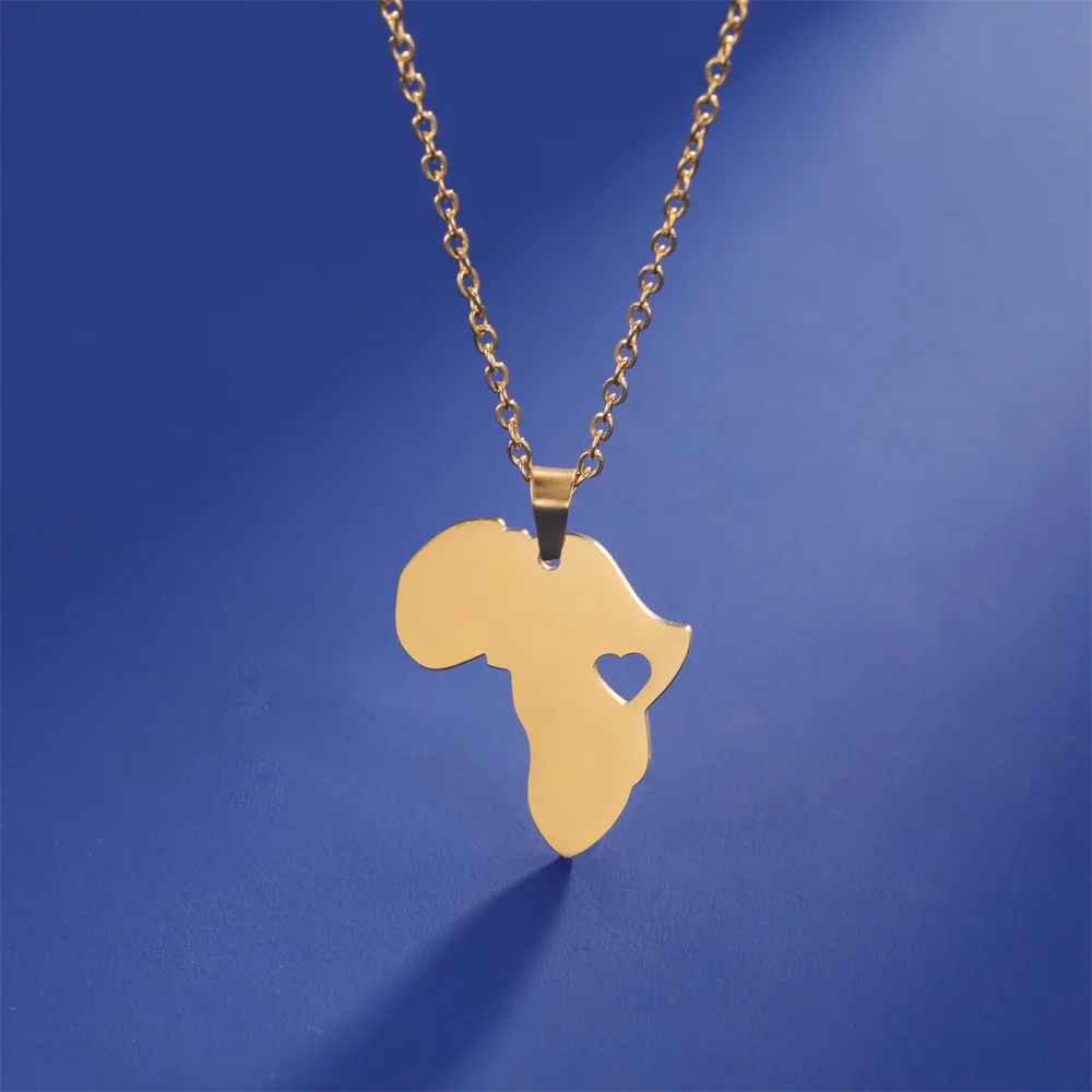 My Shape African Heart Pendants Necklaces for Women Men South Africa Map Necklace Choker Chain Stainless Steel African Jewelry