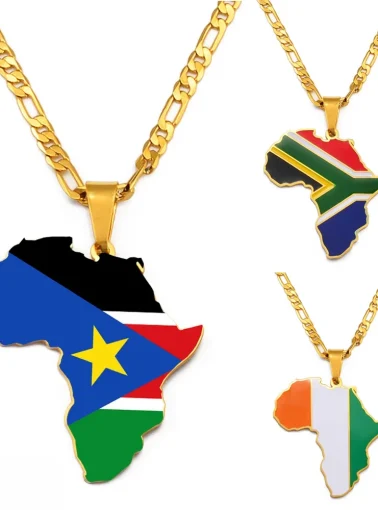 Anniyo 3.8CM Hip-hop South Sudan/Côte d'Ivoire/South Africa Map Flag and Africa Pendant Necklaces for Women Men Jewelry #321321