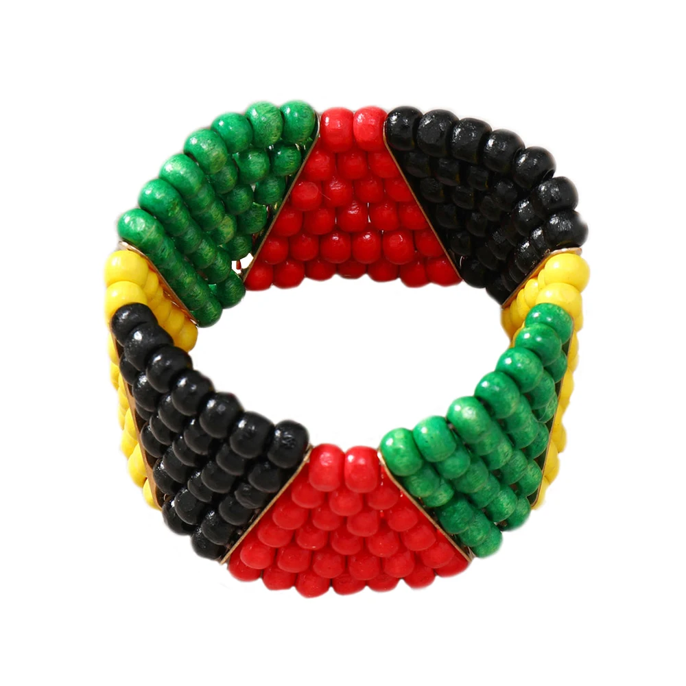 1 Pcs Bohemian Ethnic Colorful Wooden Beads Bracelet for Women Men Handmade Elastic Wide African Tribal Hand Jewelry Accessories