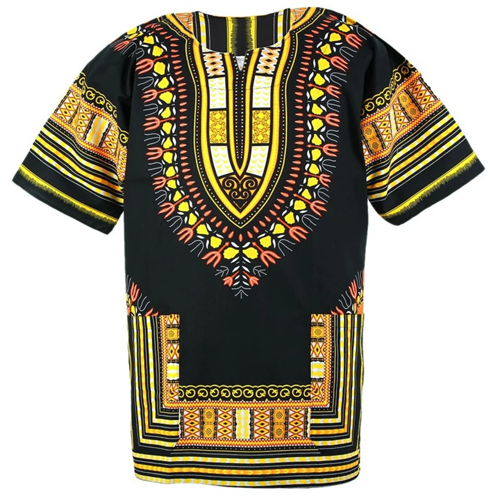 Authentic African Dashiki Men's Clothing Loose Fitting Pullover Unisex Traditional T-shirt For Men Colorful Dashiki No Pocket