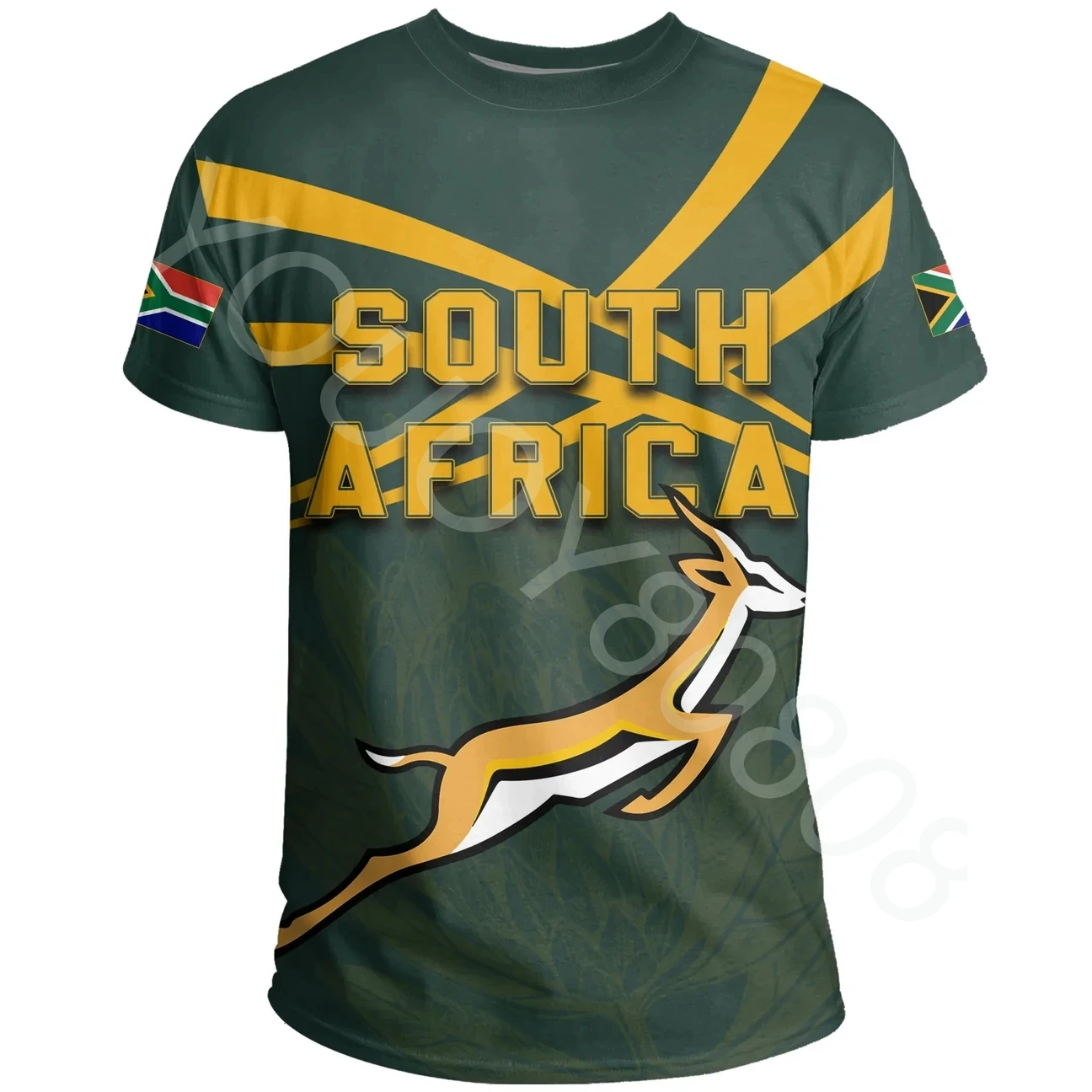 African Zone T-Shirt Ethnic Tribal Style Summer Print Men's T-Shirt South African Springbok - Rugby Fans Round Neck T-Shirt