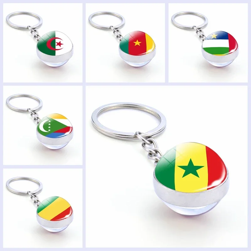 Africa National Flag Keychain Nigeria South Africa Keyrings Crystal Ball Jewelry Fashion Double Side Glass Ball Men Women Gift