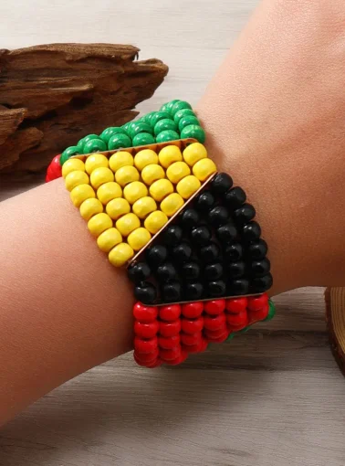 1 Pcs Bohemian Ethnic Colorful Wooden Beads Bracelet for Women Men Handmade Elastic Wide African Tribal Hand Jewelry Accessories