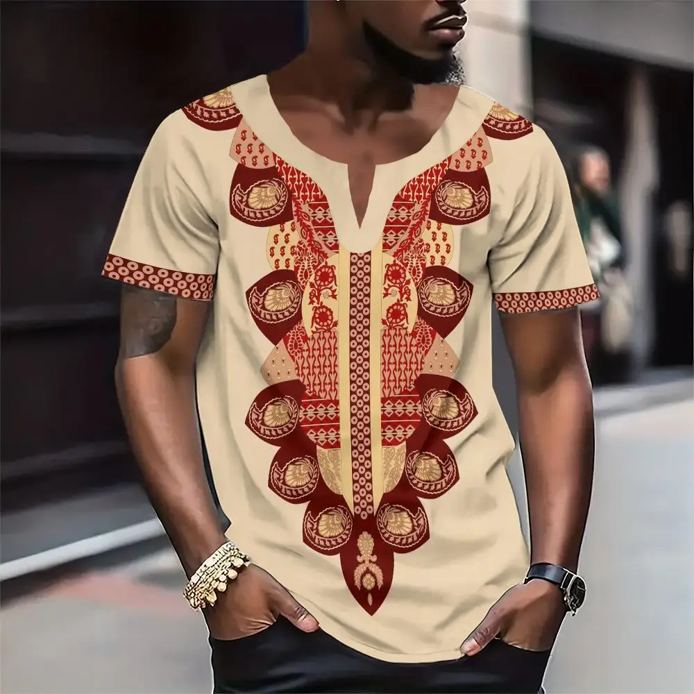 Summer Short Sleeve Men Tshirt Fashion Oversize Casual S-4Xl T-Shirts For Men African Dashiki Traditional Men'S Clothing